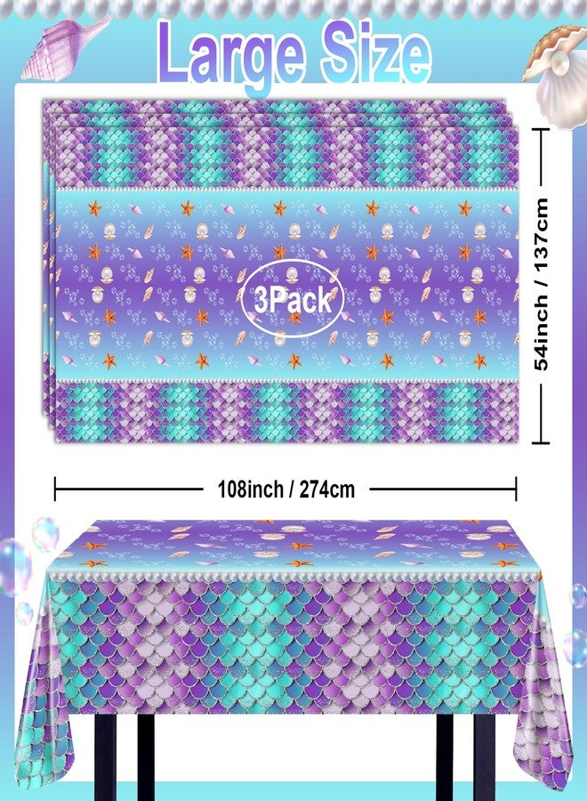 Avezano 3 Pcs Mermaid Table Cloths Disposable Mermaid Scales Tablecloth for Birthday Party Girls Birthday Decorations 108 x 54 Inch (Silver) - Image 2